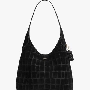 Coach Brooklyn 28 Croc-Embossed Suede Bag – Black, Brand New w/ Hangtag(22⭐️)